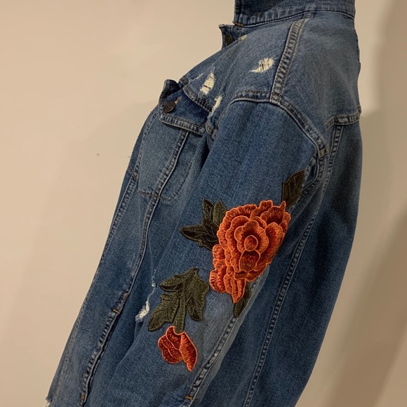 Denim jacket with floral appliqué - Picture 6 of 8